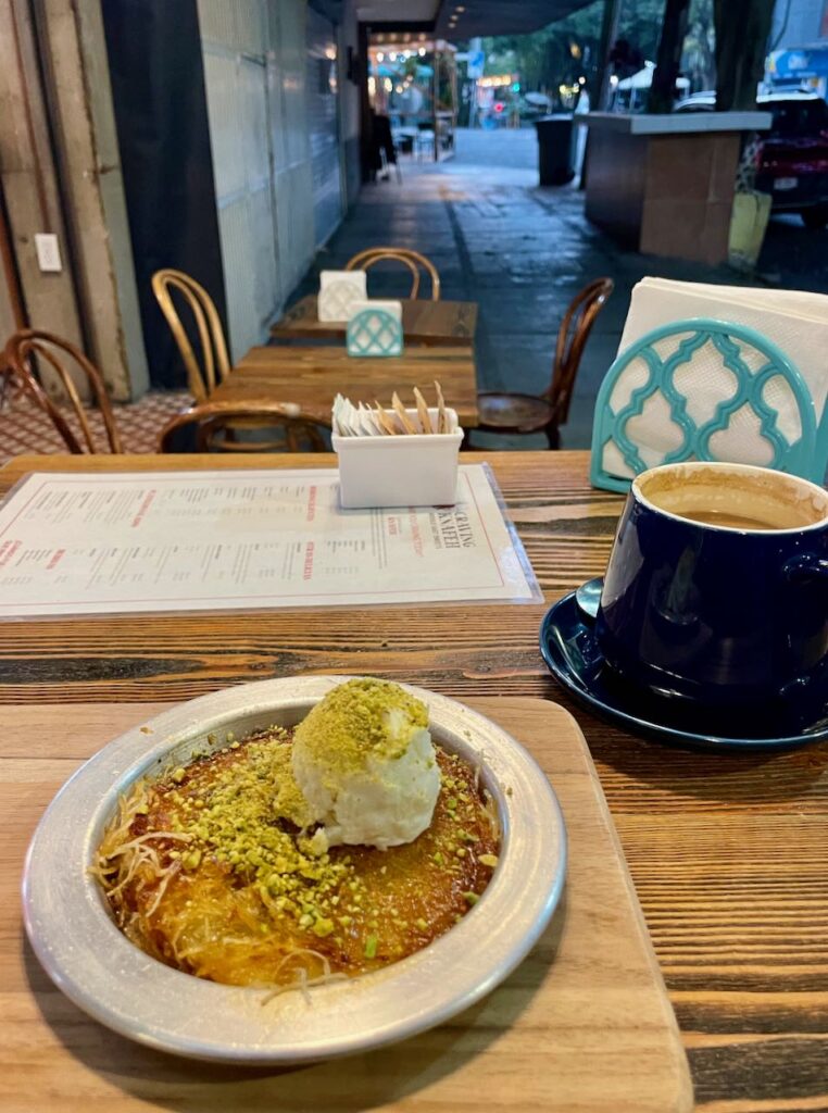 Knafeh and Americano at Craving Knaneh, Middle East Sweets and Deli