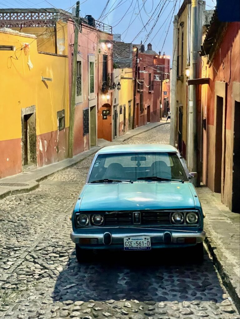 Blue Car on Deserted Street, San Miguel de Allende