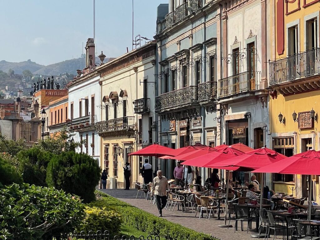 Cafes and facades at Plaza de La Paz Guanajuato