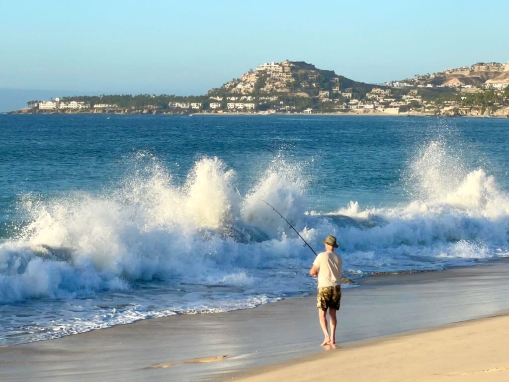 Fishing in the Crashing Waves, Palmilla in the Distance, San Jose del Cabo