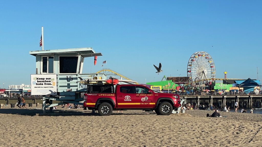 Lifeguards and pier Santa Monica beach