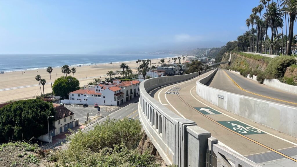 Beach and freeway stretching Santa Monica