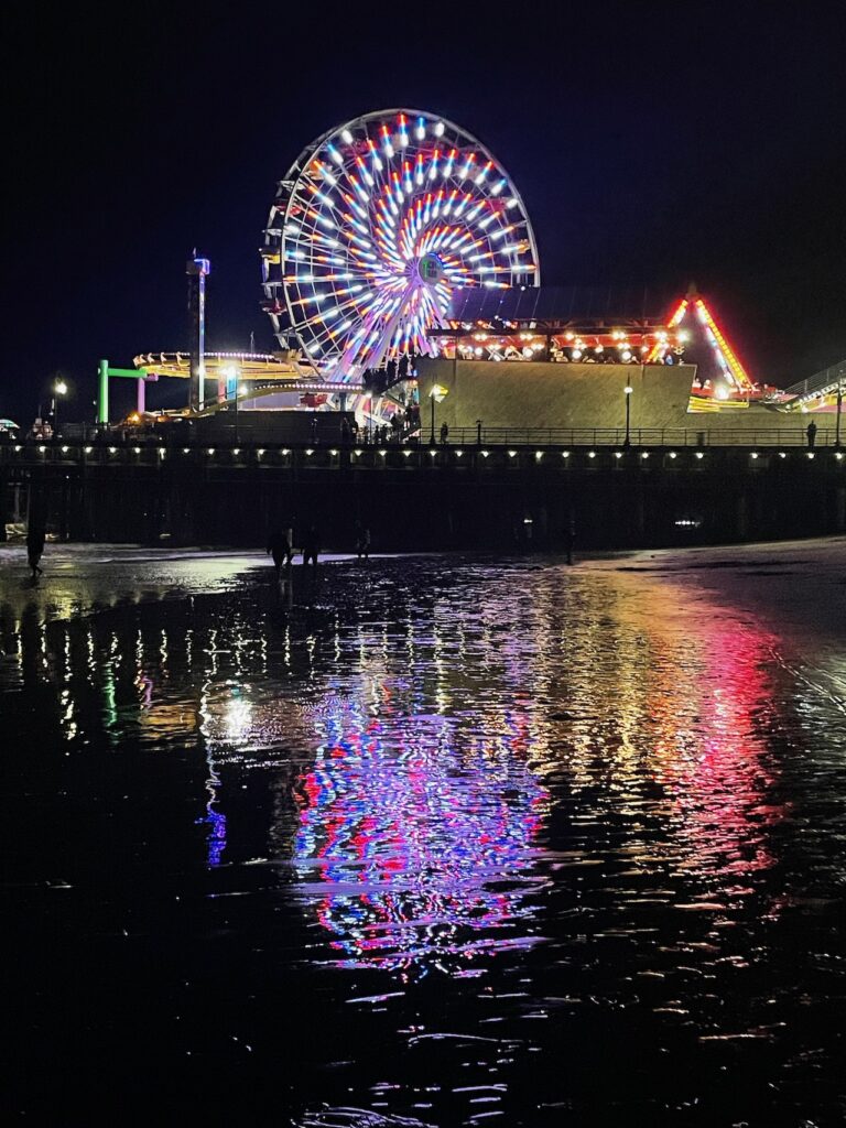 Ferris wheel reflections Santa Monica pier