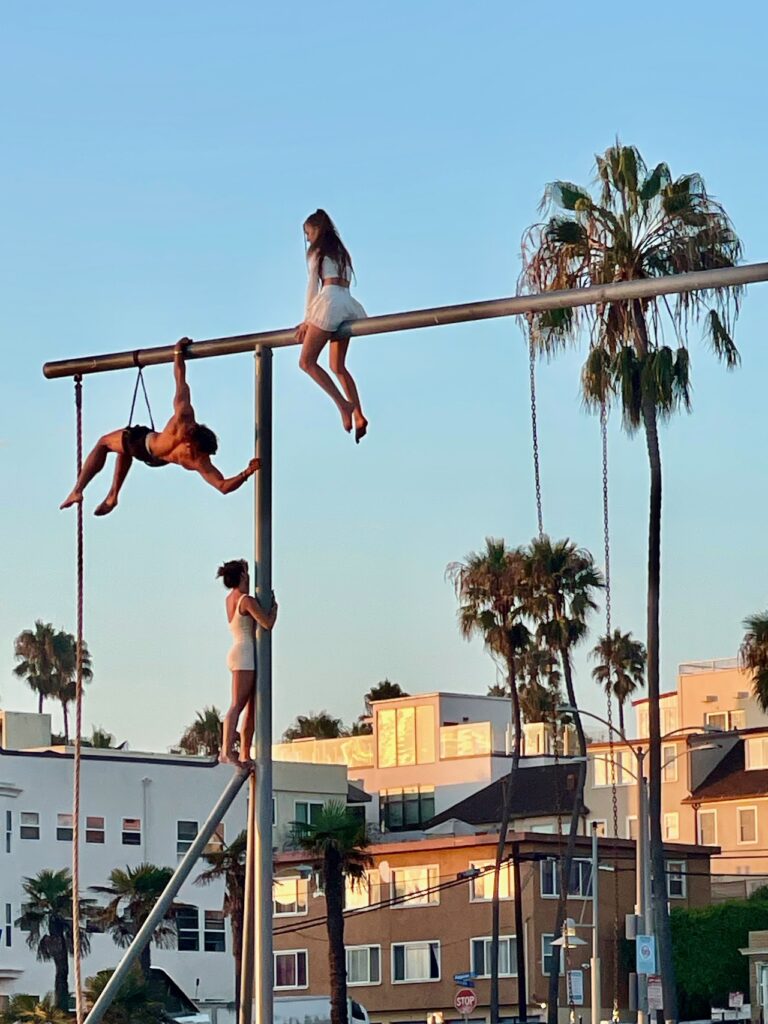 Hanging out on the poles at muscle beach Santa Monica