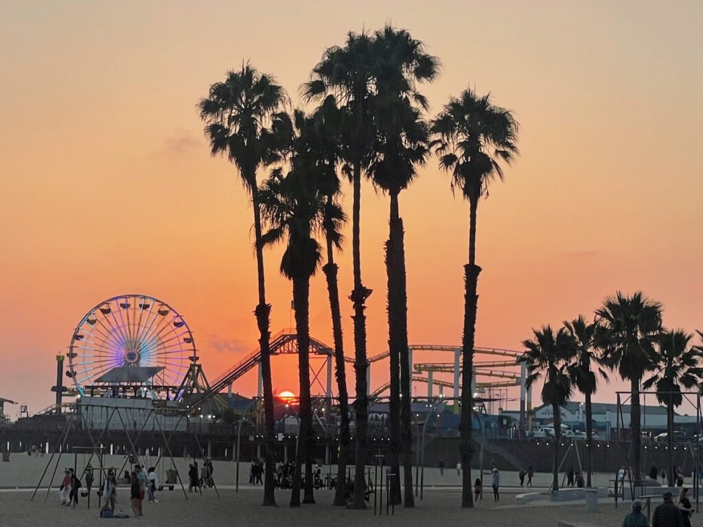 Sunset Santa Monica beach and pier