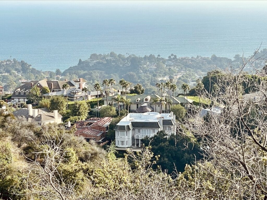 View of houses and sea from Temescal Ridge trail