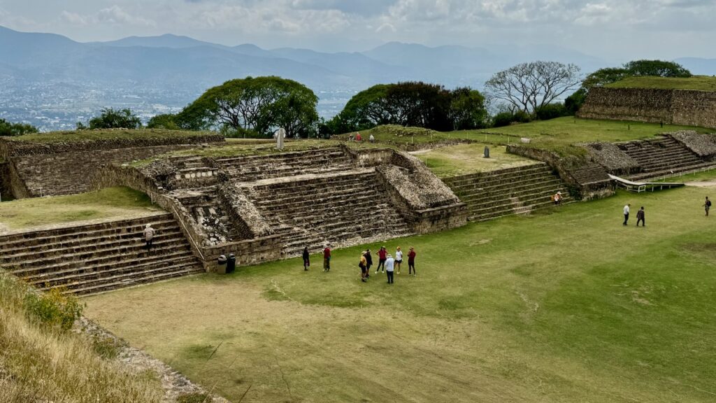 Ball court and views of surrounding valleys Monte Albán