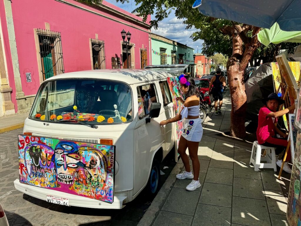 Flower van at market near Santo Domingo Oaxaca