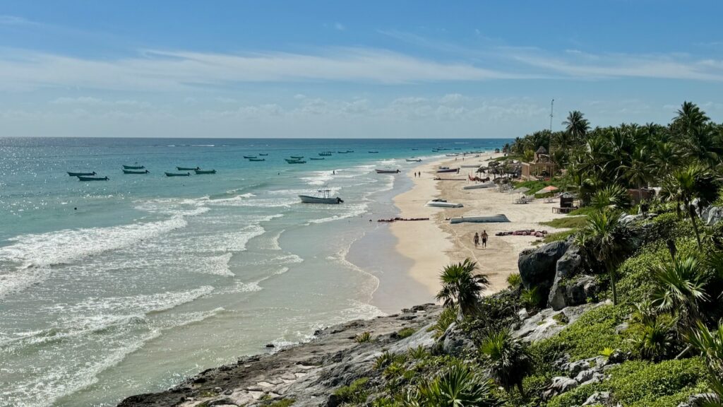 Looking south from Parque Nacional at Playa Pescadores Tulum