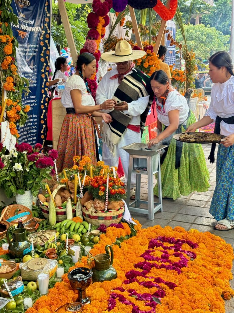 Preparing an ofrenda Plaza de la Constitución Oaxaca City